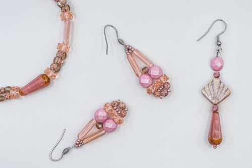 2.1oz (60 g) Mix of Unique Czech Bohemia Glass Pressed Beads, Dirty Pink Antique, Table Cut, Matte and Glossy, Faceted Fire Polish, Hand Made Set Kit BCV (2.1164 Ounce)
