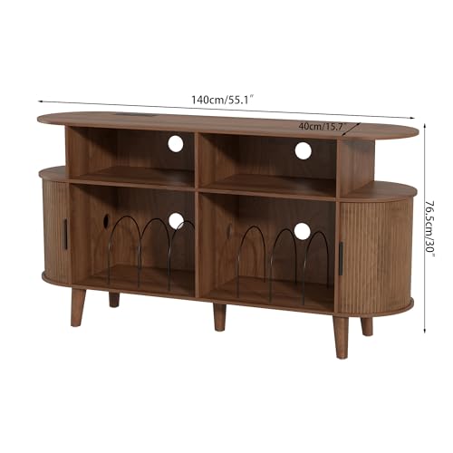 Large Round Record Player Stand with Charging Station & USB Ports