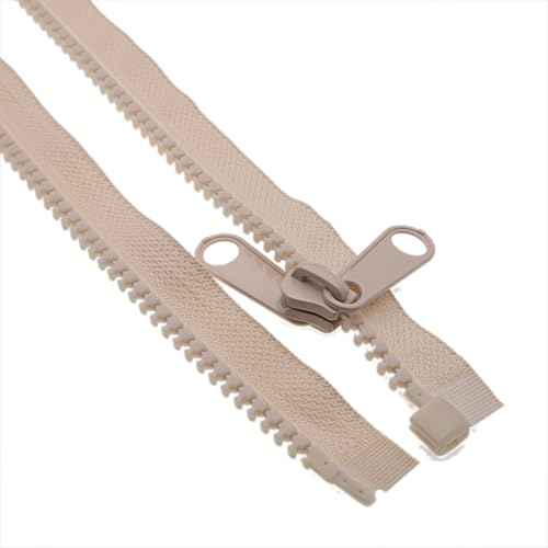1PCS #10 114 Inch Heavy Duty Zippers for Sewing Separating Large Plastic Zippers Beige Tape with Double Pull Tab Slider