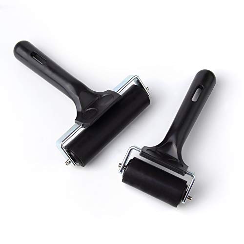 2Pcs Rubber Roller Brayer Rollers Hard Rubber 4 and 2.2 Inch for Printmaking
