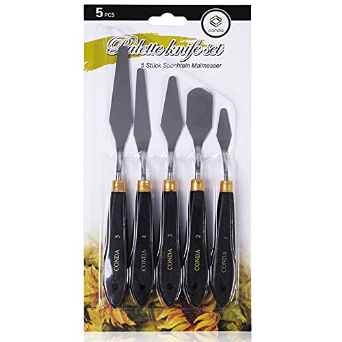 Palette Knife Painting Stainless Steel Spatula Palette Knife Oil Paint Metal Knives Wood Handle (5 Count)