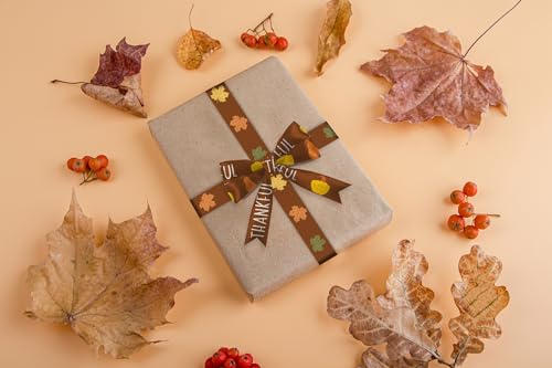 6 Rolls 30 Yards Thanksgiving Fall Ribbons Autumn Harvest Ribbons for Craft Wrapping Orange Pumpkin Maple Leaf Grosgrain Ribbon for Wreath Bows Thanksgiving Party Home Decoration 3