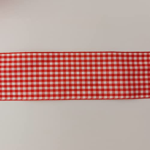1.5 Inch Red and White Woven Edge 100% Polyester Gingham Ribbon 25 Yards Each Roll (75 Feet)