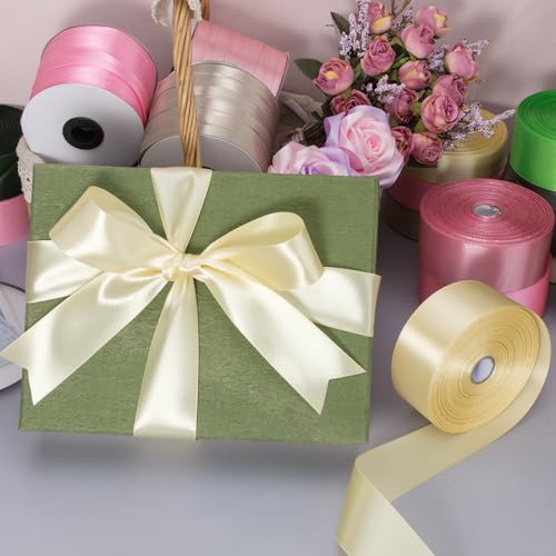 1 1 2 Inch Cream Yellow Solid Satin Ribbon for Gift Wrapping