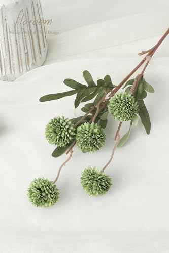 5pcs Olive Green Faux Silk Mums Artificial Flowers (5 Count)