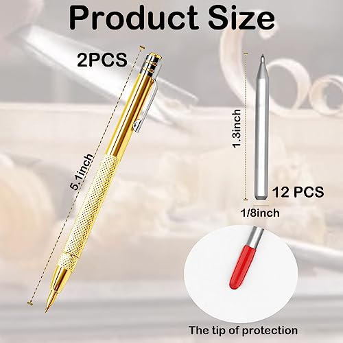 2 Pcs Tungsten Carbide Tip Scriber With 12 Replacement Marking Tip