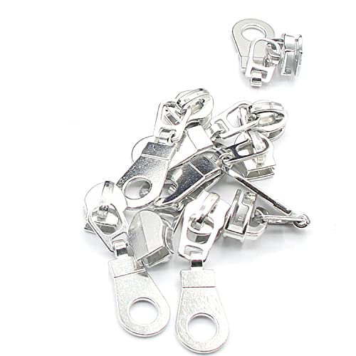 5 Silver Metallic Nylon Coil Zippers by The Yard Bulk 10 Yards Zipper Tape with 25pcs Silver Sliders for DIY Sewing Tailor Craft Bag