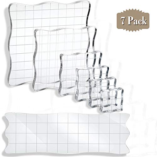 7 Pcs Acrylic Stamp Blocks Set Clear with Grid Lines (7 Count)
