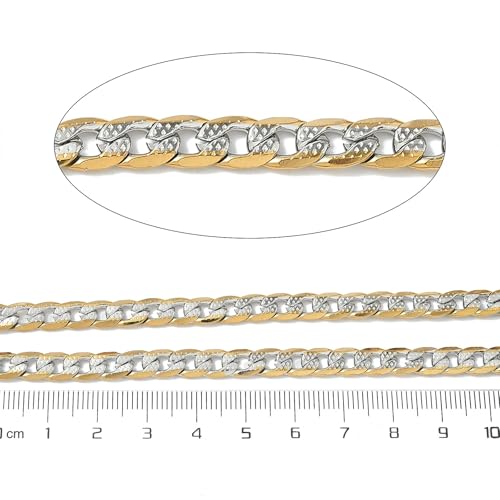 16.4 Feet(5m) Double Color 304 Stainless Steel Cuban Curb Chain Roll Golden Plated Cuban Chain Roll for Bracelet Necklace Jewelry Making DIY - 9x6mm
