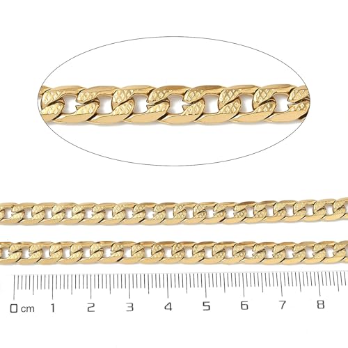 16.4 Feet(5m) 304 Stainless Steel Cuban Chain Roll Curb Chains Unfinished Gold Plated Roll for Men Women Jewelry Making DIY Crafts - 9x6mm