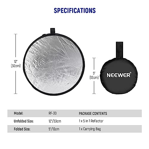 12 Inch 30 Centimeter Light Reflector Light Diffuser 5 in 1 Collapsible Multi Disc with Bag