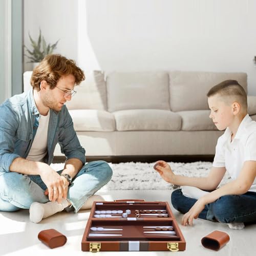 Backgammon Set 2 Players Classic Backgammon Sets for Adults Board Game with PU Leather Case Portable and Travel Backgammon Set