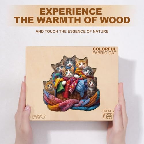 Colorful Fabric Cat Wooden Puzzles for Adults (185 Count)