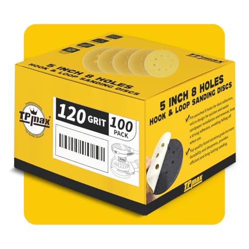 100PCS 5 Inch 120 Grit 125mm 8 Hole Sanding Discs Sandpaper (100 Count)
