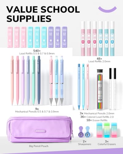 36PCS Mechanical Pencil Set with 624 Refills