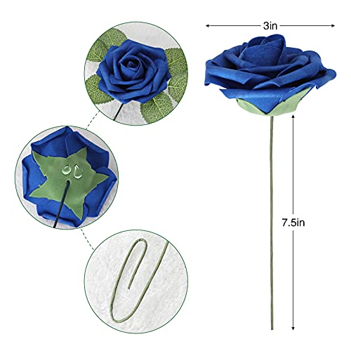 Royal Blue Rose 25pcs Real Looking Artificial Flowers w (25 Count)