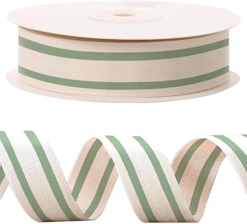 10 Yards Green Natural Cotton Ribbon for Crafting Sewing