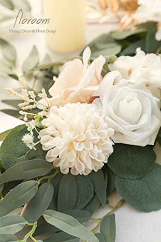 Artificial Dahlia Flowers 25pcs Real Looking Cream Foam Fake Roses with Stems for DIY Wedding Bouquets Bridal Shower Centerpieces Floral Arrangements Party Tables Home Decoration (25 Count)
