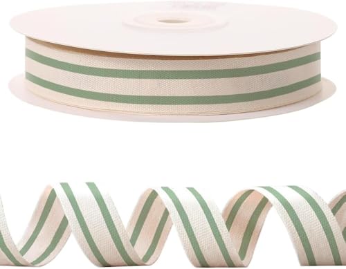 10 Yards × 3 5 Inch Green Natural Cotton Ribbon