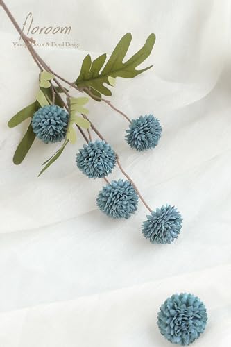 6pcs Dusty Blue Faux Silk Mums Artificial Flowers (6 Count)