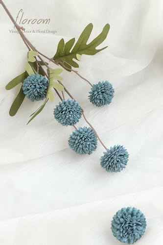 6pcs Dusty Blue Faux Silk Mums Artificial Flowers (6 Count)