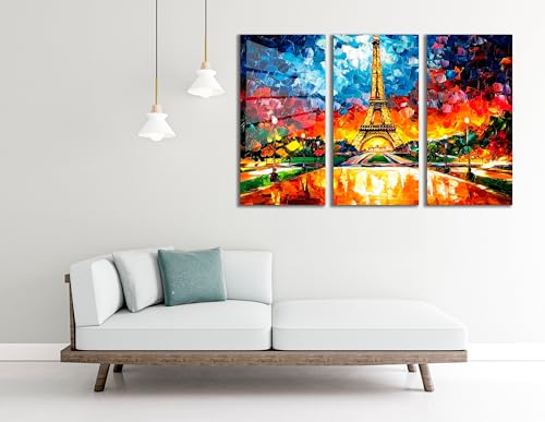 Paris Eiffel Tower Glass Wall Art Oil Painting for Living Room
