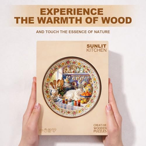 Sunlit Cat Kitchen Puzzles Adults Gifts Wooden 280 Pieces 13.4 * 13.4in (280 Count)