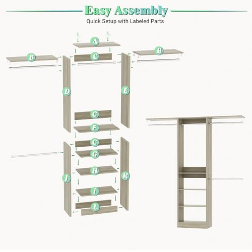 4FT Small Closet Organizer System with 4 Hanging Rods & 3 Shelves