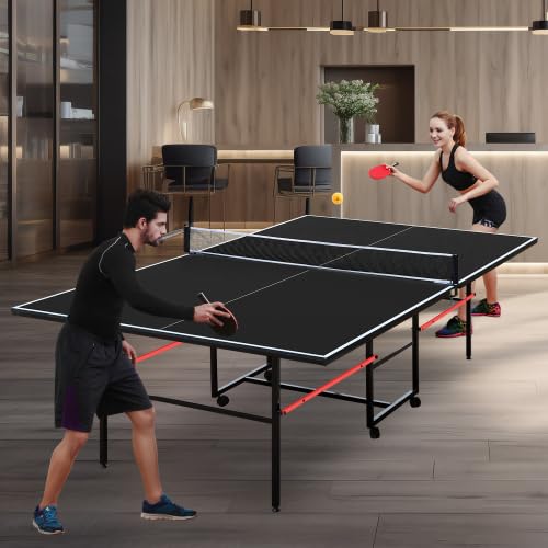 4.5FT/8FT/9FT Mid-Size Table Tennis Table (Black, 9FT)