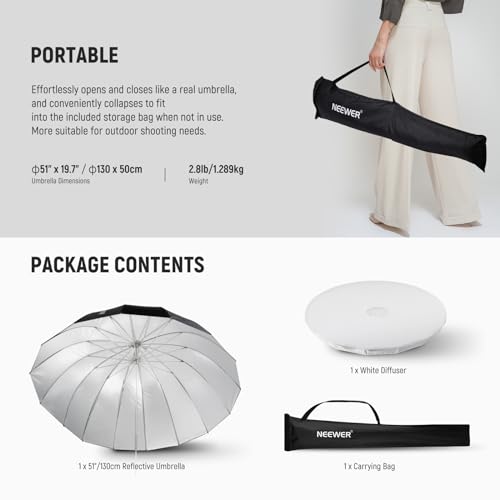 51" 130cm Parabolic Reflective Umbrella Photography with Silver Inner