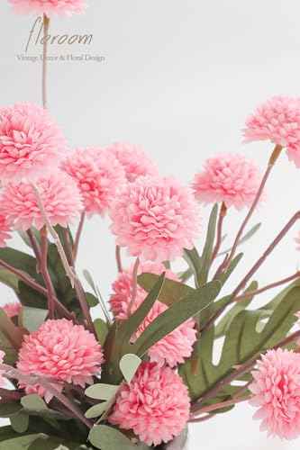 6pcs Pink Faux Silk Mums Artificial Flowers (6 Count)