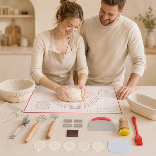Sourdough Starter Kit 27Pcs with Round and Oval Banneton Basket (27 Count)