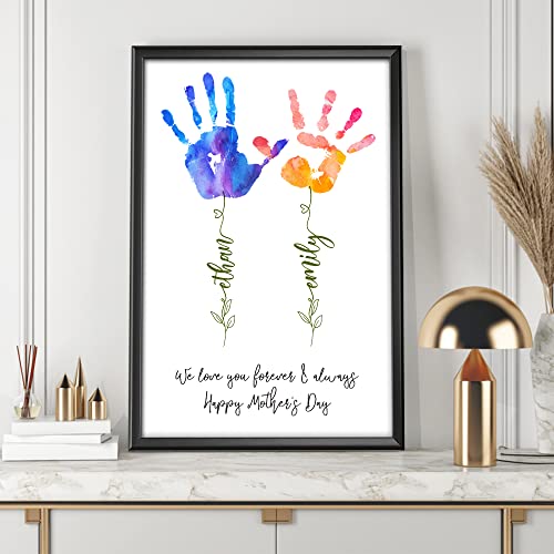 Personalized Mom Gift For Mother's Day Custom Handprint Unframed Poster Wall Art Flower Handprint Gift From Kids For Mom New Mom Custom Name Poster Mom Birthday Pregnancy Announcement Gift