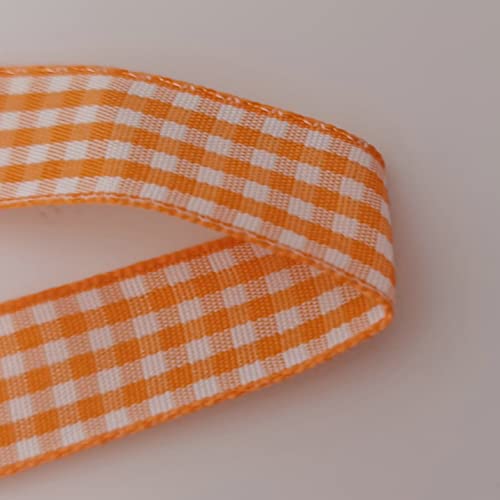Orange Gingham Plaid Checked Ribbon 25 Yards Each Roll 100% Polyester