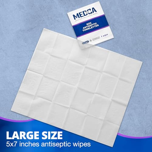 Hand Wipes – (Pack of 100) Benzalkonium Chloride Swabs Individual BZK Single-Use Packets by MEDca (100 Count)