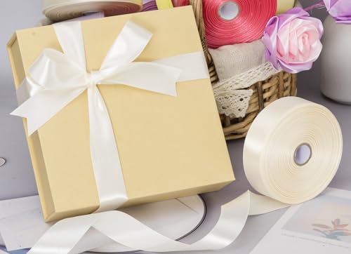 1 Inch Ivory Solid Satin Ribbon for Gift Wrapping