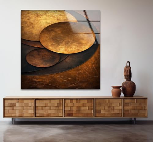 10Wx12H'' Bronze Art Deco Geometric Motifs Glass Wall Art Tempered Glass Printing Wall Decor Large Wall Art Wall Hangings