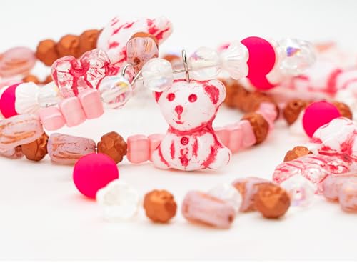 1.4oz (40g) Limited Mix of Czech Glass Beads, Hand Made Set Kit, Crystal AB Pink Cute Bear Beads