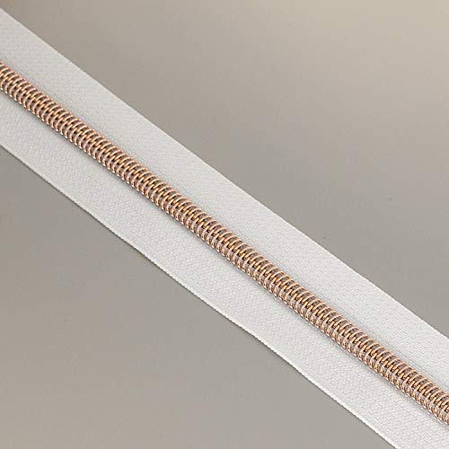 5 Rose Gold Metallic Nylon Coil Zippers by The Yard Bulk 10 Yards White Tape with 25pcs Rose Gold Sliders for DIY Sewing Tailor Craft Bag