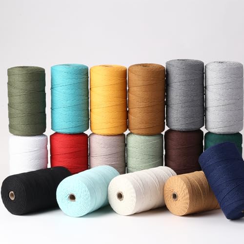Macrame Cord 2mm x 382yards Natural Macrame Cotton Rope Colored Macrame Rope Soft Cotton Cord Macrame Supplies Craft Rope Macrame Yarn for Plant Hanger Wall Hanger Dreamcatcher (1136 Foot)