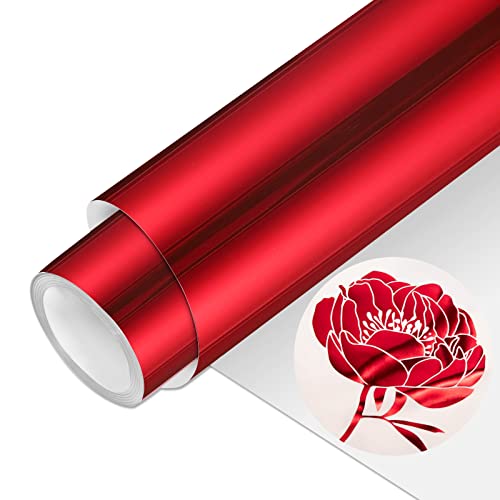 Red Metallic Foil Heat Transfer Vinyl 12" x5ft Red HTV Vinyl Roll Chrome Iron on Vinyl Easy to Cut & Weed DIY Heat Press Design for T