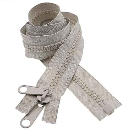 2PCS #10 40 Inch Heavy Duty Zippers for Sewing Separating Large Plastic Zippers Gray Tape with Double Pull Tab Slider (2 Count)