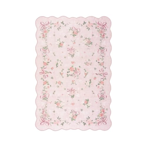 Pink Bow Floral Bedroom Rug