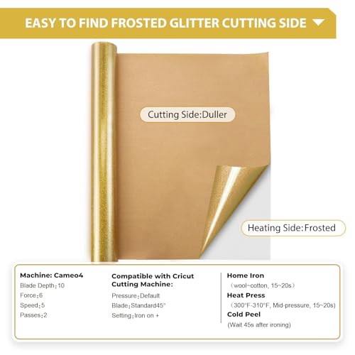 Glitter HTV 12" x 10ft Gold Glitter HTV Heat Transfer Vinyl