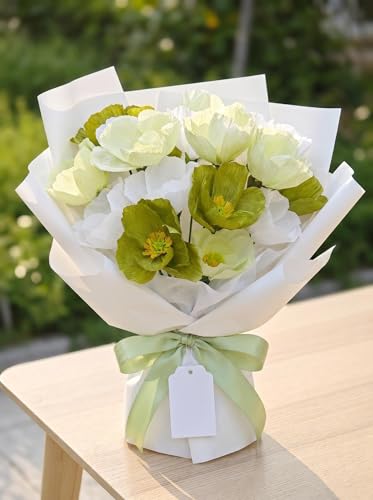 Sage Green White Crepe Paper Poppy Flower DIY Making Kit for Home Table Decor Gift Craft 24 pcs (24 Count)