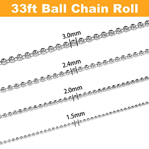 33ft Stainless Steel Ball Chain 2mm Bead Dog Tag Chain Beaded Necklace Chains for Jewelry Making Bracelet Military Crafts