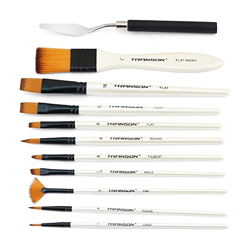 Paint Brush Kit 10pcs Art Brushes and 1 Paint Spatula with Brush Case