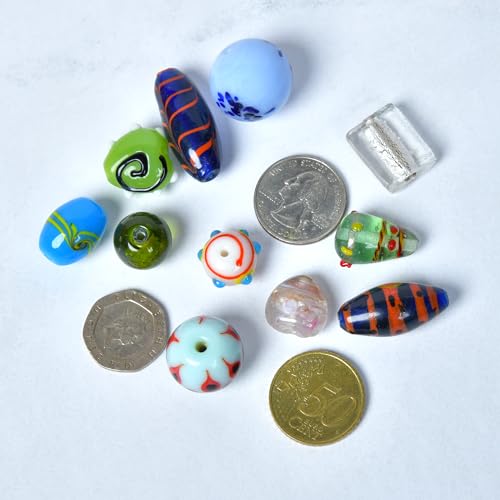 1 LB Bag Assorted Lampwork Glass Beads for Jewellery Making (200 Count)