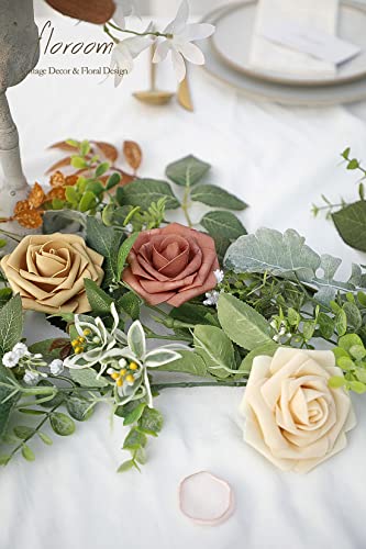 Artificial Flowers 25pcs Real Looking Burnt Orange Ombre Colors Foam Fake Roses with Stems for DIY Wedding Bouquets Bridal Shower Centerpieces Floral Arrangements Party Tables Home Decorations (25 Count)