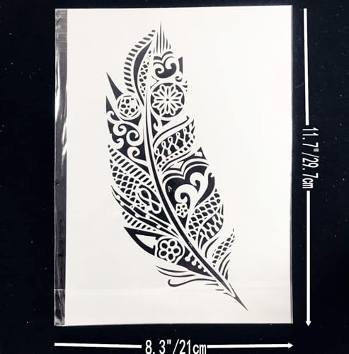 A4 Reusable Mandala Feather Stencil for Painting